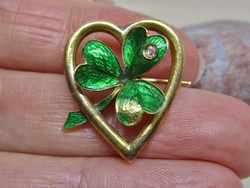 Csodaszép antik 14kt arany lóhere bross pici gyémánttal akció!!!