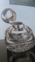Art deco, vastag falú kristály, ital palack,  angol nemesi címeres, gyemánt csiszolasú italos kellék