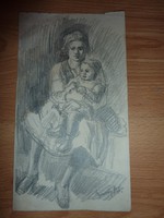 Egerváry potemkin branch: mother with child, marked old pencil drawing