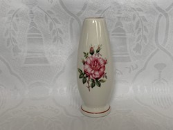 Aquincumi rózsás porcelán váza, 16 cm.