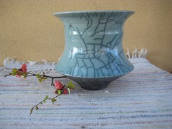 Modern lined pot or vase with cracked glaze 25 cm