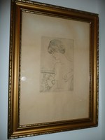 Szignált László Gyula akt rézkarc 45*35 cm méretben , szép Art Deco keretben eladó