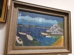 Ismeretlen festő festmény " Tengeri hajók" Pasztell.  