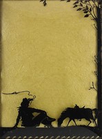 1A463 Régi domború üveg sziluett árnykép 1939 csikós lóval