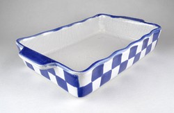 1A491 Jelzett mázas pepita kék fehér cserép sütő tál 31.5 cm SKM KERÁMIA MANUFAKTÚRA
