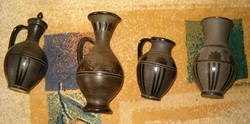4 darab művészi iparművészeti zsürizett fekete kaspó váza népművészeti azthiszem Kovátshné  stb