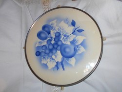 Art Nouveau fruit rotating faience insert tray with metal border 30 cm