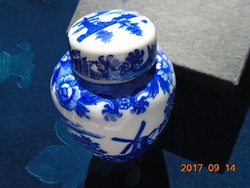 Kobaltkék  mintás porcelán fedeles teafű tartó