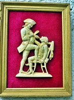 Antique, ivory grind. Dentist, tooth extraction, in 17.5 Cm gilded frame. 1820s!