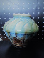 Antik korai  ART DECO mázas kerámia váza-FRANCIA? 12 cm 
