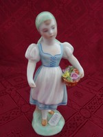 Herendi porcelán figurális szobor, kislány virágkosárral, magassága 14,5 cm. Vanneki!
