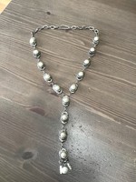 Régi ezüst színű iparművészeti nyaklánc gyöngyökkel