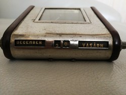 Mofém, marked, perpetual calendar Art Deco table clock, with alarm