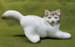 Régi Zsolnay macska , cica porcelán figura 