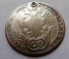 Ezüst  20 Krajcáros 1808 "A" feül lyukkal