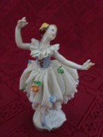 Antik német porcelán figurális szobor, táncoló hölgy,  V 20108 jelzéssel. Vanneki!