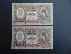 2 darab 1000 pengő 1943 Sorszámkövető