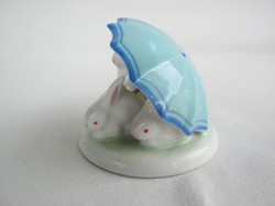 Hollóházi porcelán kék esernyős nyuszik