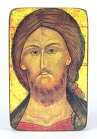 1A728 Antik ikon másolat fatáblán Krisztus arcképével