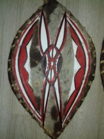 Native kézzel készült valódi szőr bőr és fa indián dísz pajzs fali dísz fél méteres