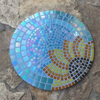 Napraforgó gyöngyház türkizkék üveg mozaik kör falikép egyedi tervezés