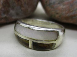 Gyönyörű art deco iparművész sötét és világos gyöngyházas ezüstgyűrű