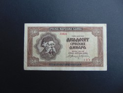 20 dinár 1941 Szerbia Szép bankjegy 