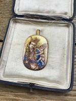 Régi kézzel festett tűzzománc Ikon miniatúra medál