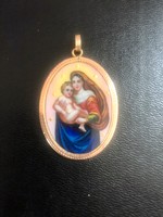 Antik eredeti festéssel Arany Mária medál!!