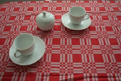 Kávézás - Fehér áttetsző porcelán csésze-pár cukortartó + 1 tányér kiegeszítő art deco