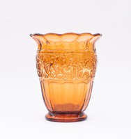 Art deco Koloman Moser stílusú borostyán színű üveg váza