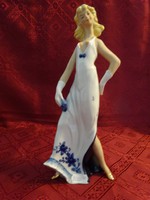 Német porcelán figura, szőke hölgy kobaltkék díszítésű ruhában. Vanneki!