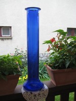 Glass, floor vase, in a beautiful blue color, approx. 50 x 8 cm