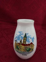 Bodrogkeresztúri porcelán váza, Győr felirattal és a városházával. Vanneki! Jókai.