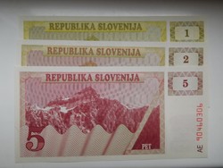 Szlovénia 1-2-5 tollár 1990 UNC  Ritka!