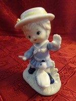 Német porcelán figurális szobor, kislány libával, magassága 10 cm. Vanneki!