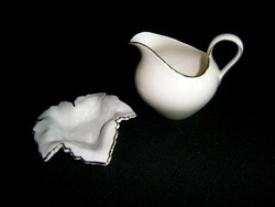 Különleges formájú, nagyon szép Bavaria Seltmann porcelán tejkiöntő és aquincumi kínáló tálka