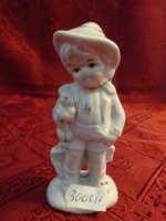 Német porcelán figurális szobor, ballagó fiú, magassága 10,5 cm. Vanneki!