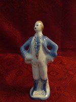 Német porcelán figura, barokk férfi, magassága 15,5 cm. Vanneki!