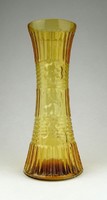 0Z963 Régi borostyánsárga üveg váza 19 cm