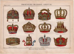 Történelmi uralkodói koronák, színes nyomat 1885, Magyar Lexikon, Rautmann Frigyes, magyar, Anglia
