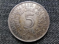 Németország NSZK (1949-1990) .625 ezüst 5 Márka 1958 D (id22978)	
