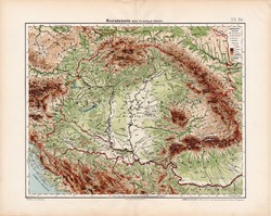 Magyarország hegy- és vízrajzi térkép 1906, magyar atlasz térképe, eredeti, Homolka József, régi
