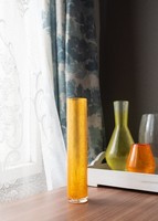 Retro karcagi (berekfürdői) irizáló fátyolüveg váza - narancssárg repesztett üveg, jég zúzmaramintás