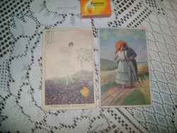 Két darab régi képeslap - "Forró nyár, Forró csók" és húsvéti