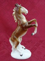 Német porcelán figurális szobor, ágaskodó ló, magassága 24,5 cm. Jobb füle sérült. Vanneki!