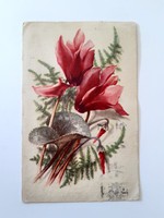 Régi ciklámen virágos képeslap levelezőlap