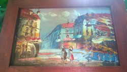 Tengerparti városban  festmény o.,far. kerettel, akár  ajándékba 10x14 cm