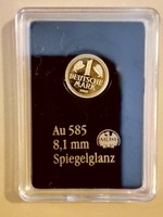 ...arany 1 "Maki" Deutsche Bundesbank, 1 Márka, tükörveret,14 karát, 585/1000, szögletes kapszulában