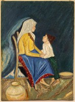 "Asszony gyermekével" Olajfestmény Vásznon